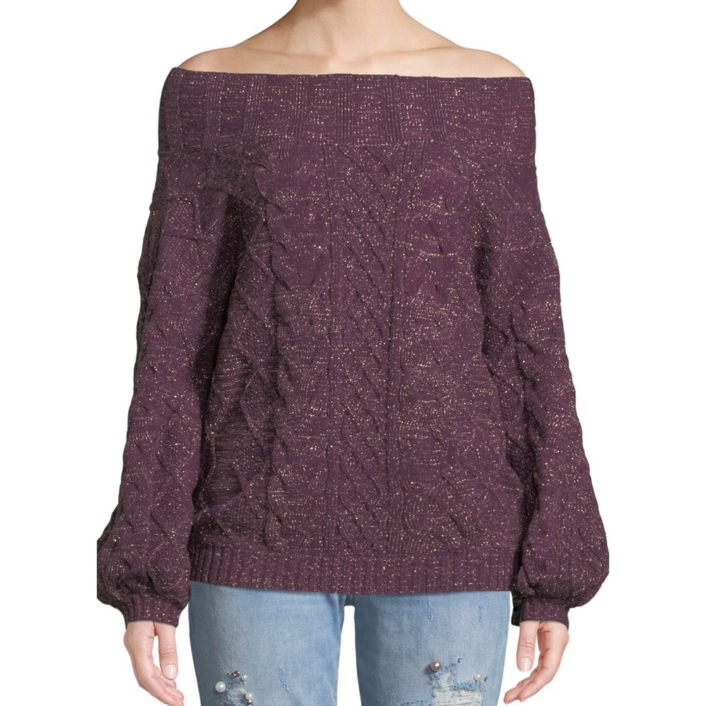 Tularosa Vanna Off-The-Shoulder Shimmer Sweater-L